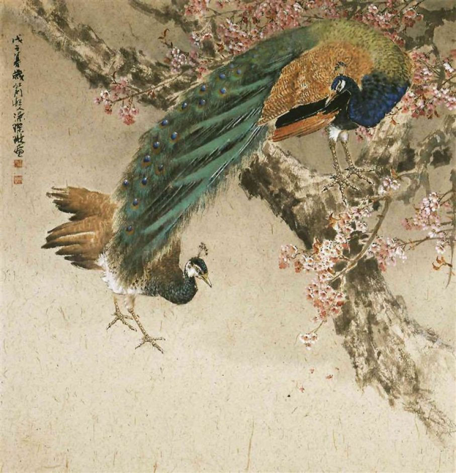 F007 涂璨琳---孔雀嬉春 Peacock in Spring 紙本水墨 121x116cm 2008